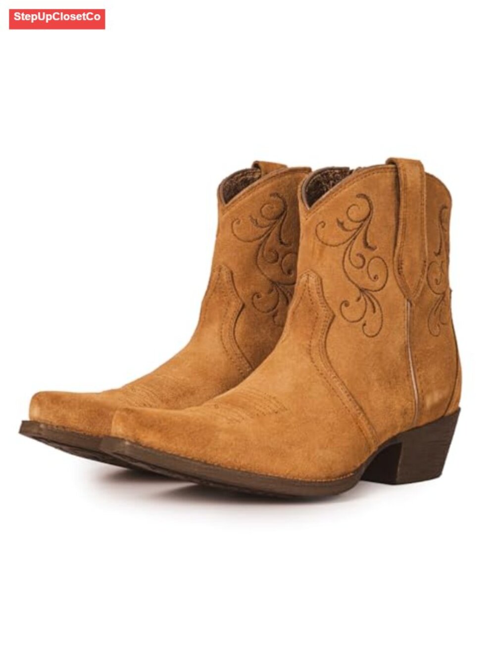 Women's Western Cowboy Boots Genuine Leather Ankle Booties Low Chunky Heel